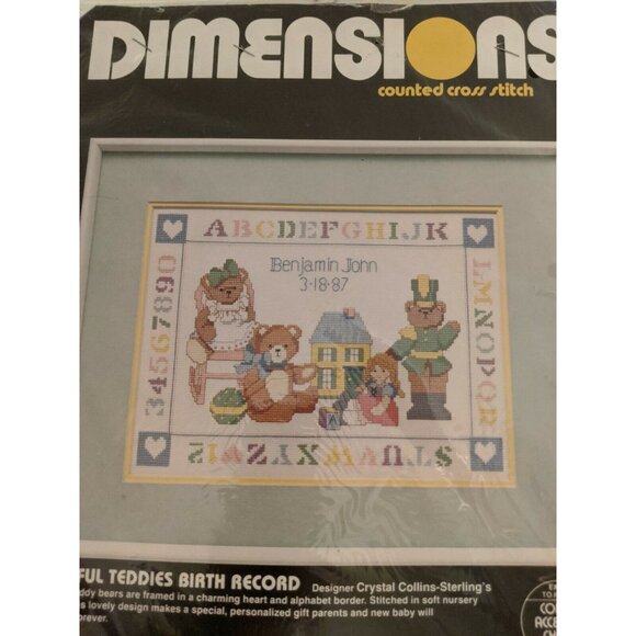Dimensions Counted Cross Stitch Kit Playful Teddies Birth Record Unused - Picture 2 of 6